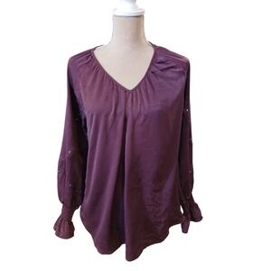 Colleen Lopez Purple Studded V Neck Long Sleeve Shirt Women's Size Medium